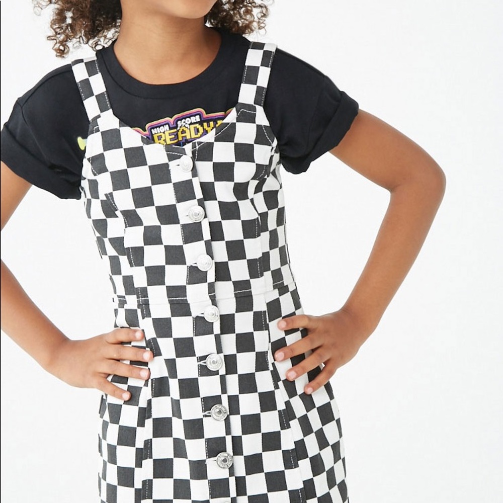 Forever 21 Girls Denim Checkered Dress (Kids)